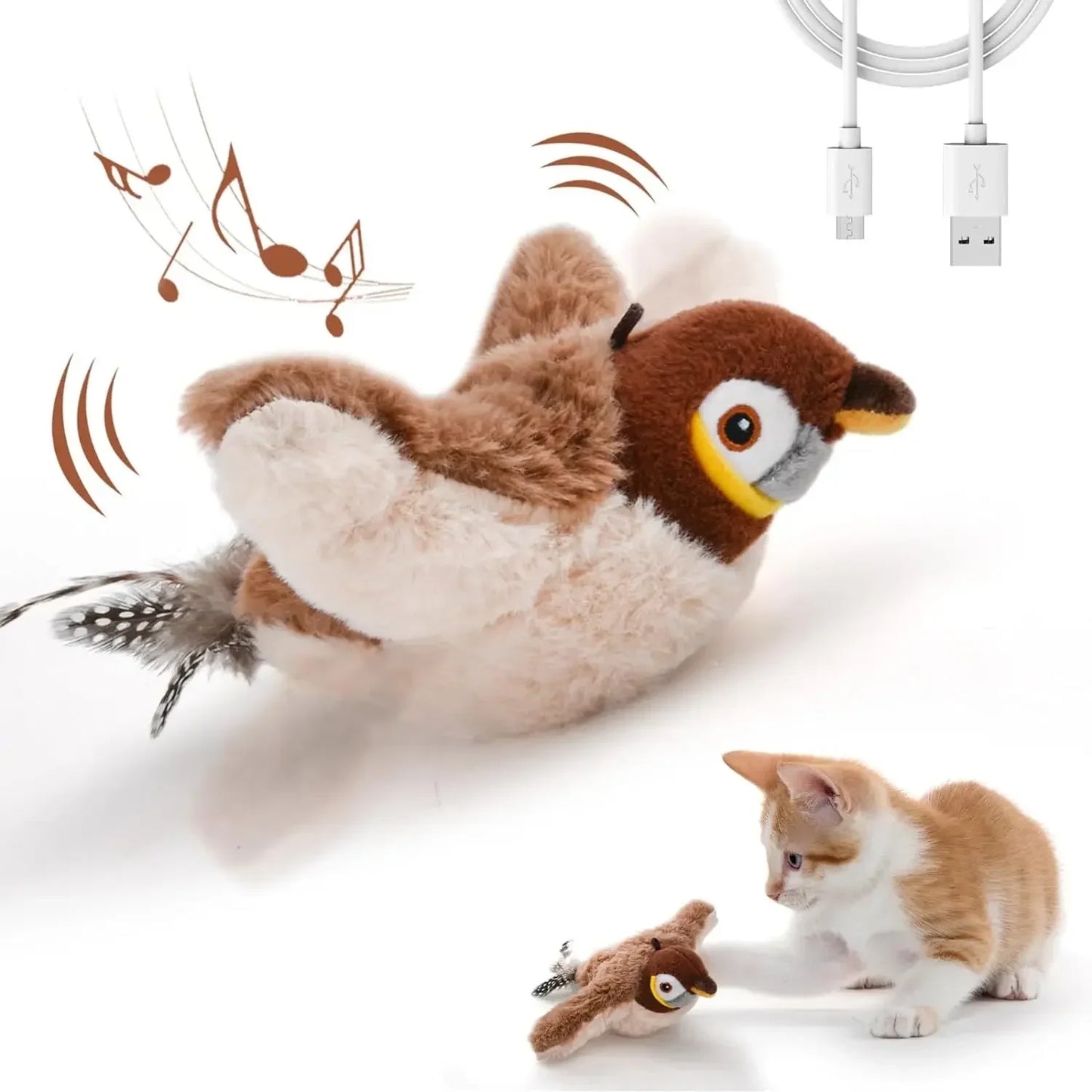 Interactive Cat Dogs Toys Rechargeable Chirping Flapping Bird