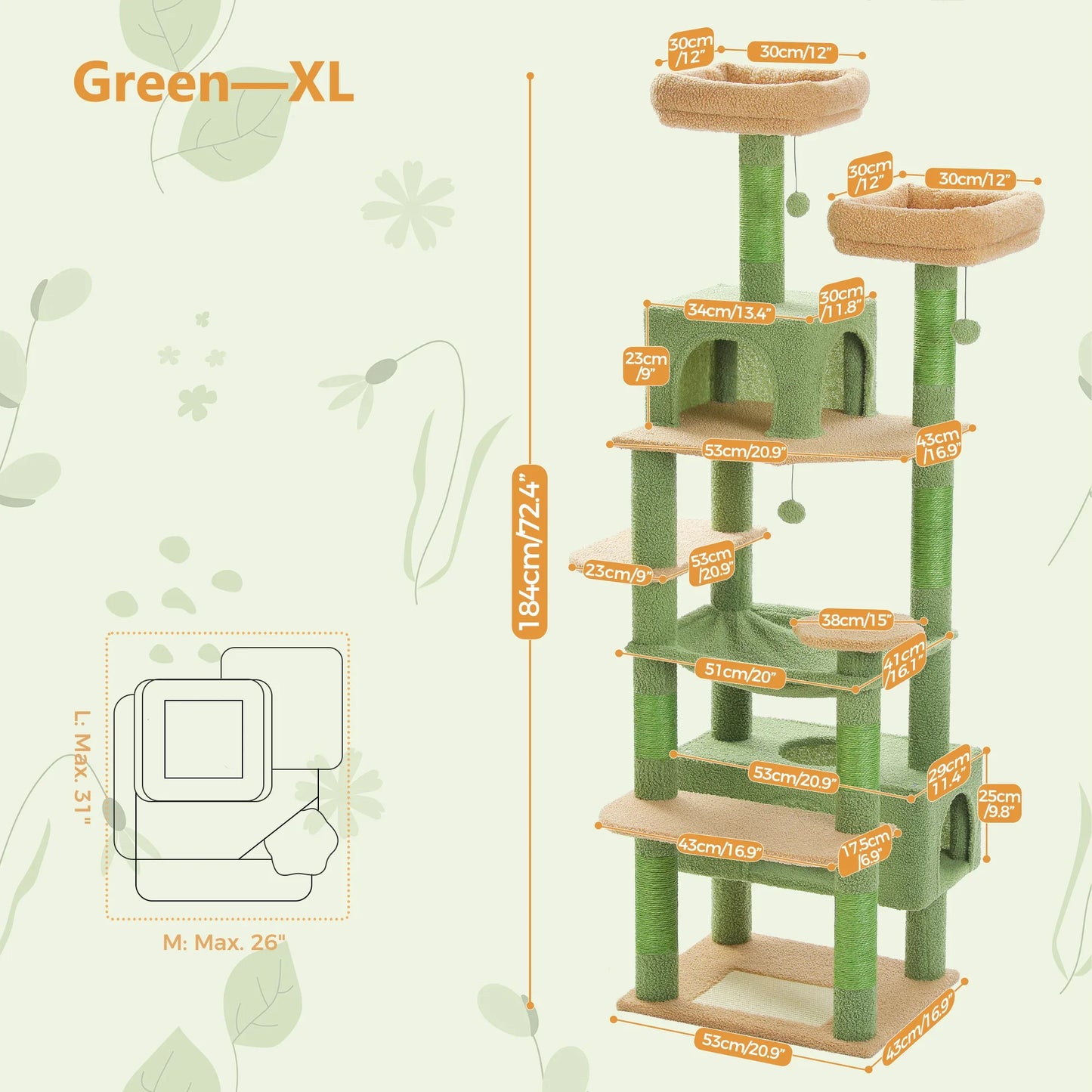 184/136cm Large Cat Tree Tower