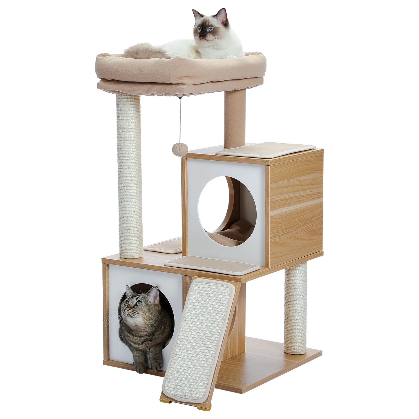 Wooden Cat Tower with Double Condos Spacious Perch
