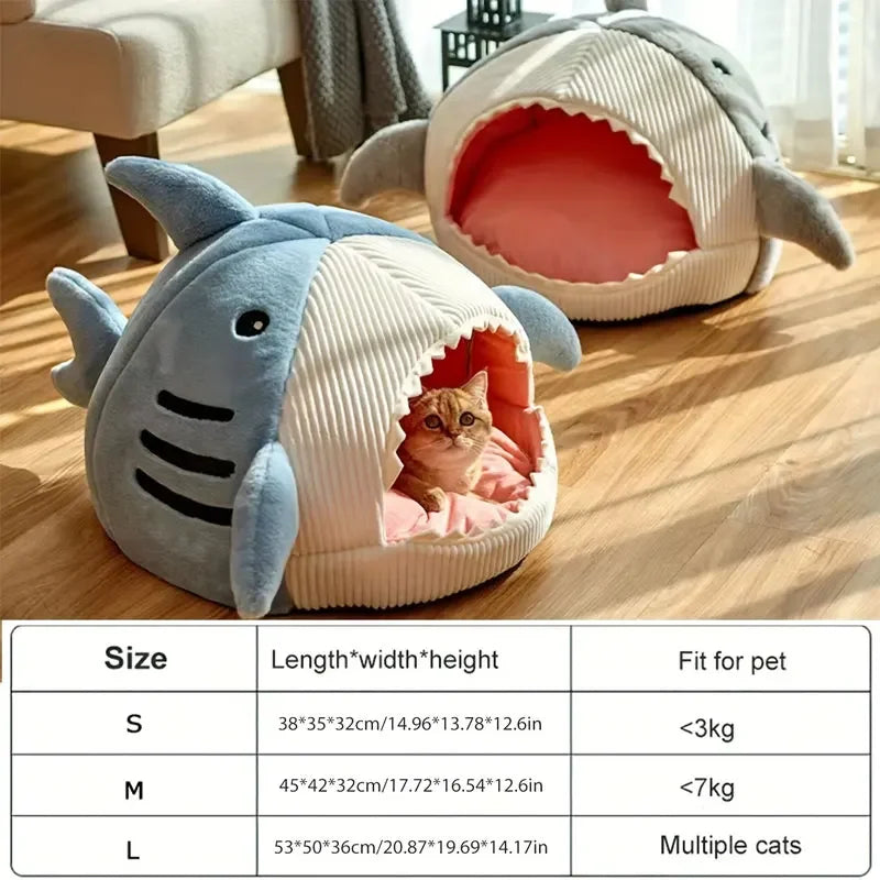 Warm Cat Beds Cartoon Shark Pet Cave Beds
