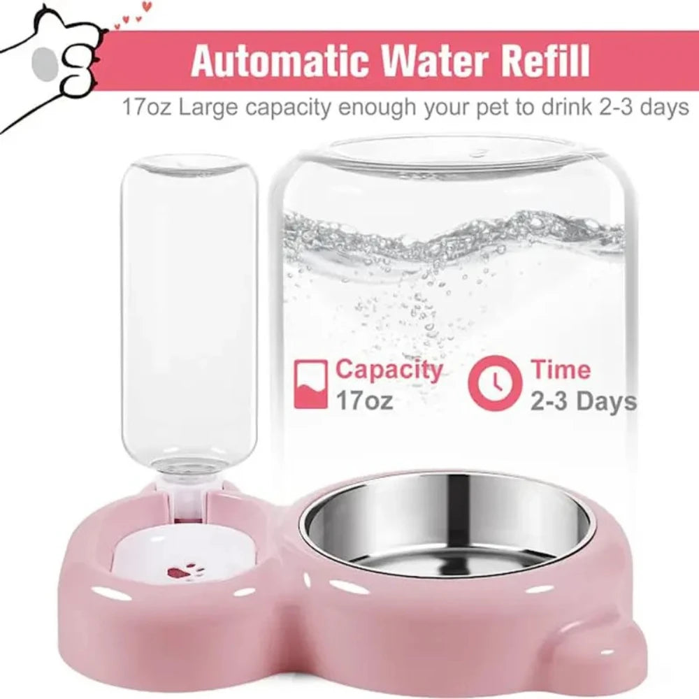 Automatic Pet Water Dispenser & Double Bowl Set
