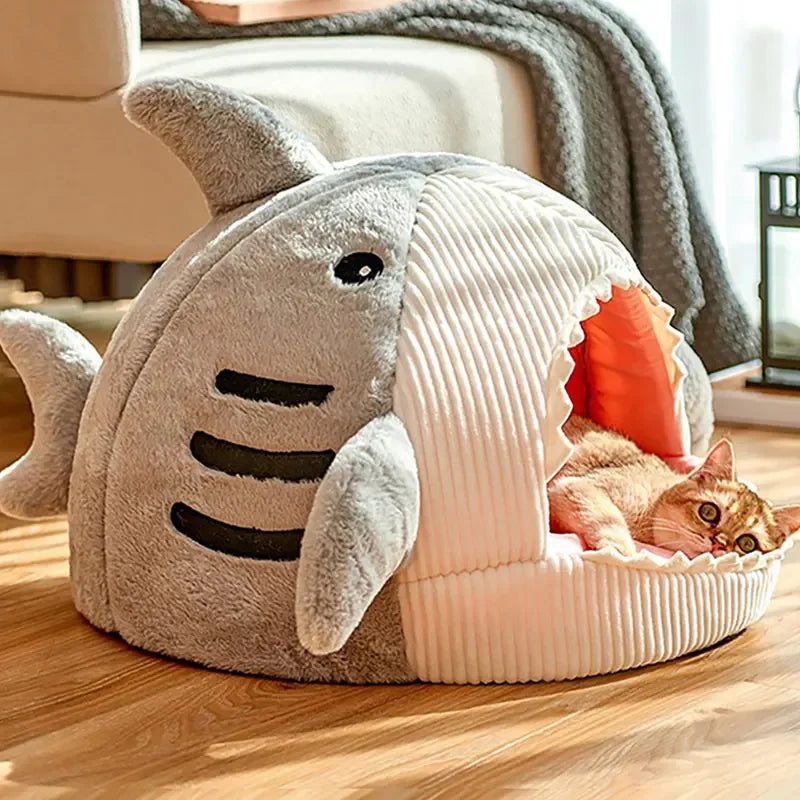 Warm Cat Beds Cartoon Shark Pet Cave Beds