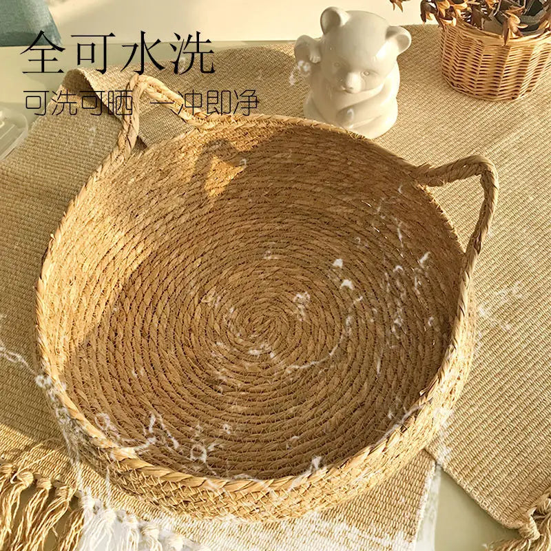 OUZEY Rattan Weaving Cat Basket Pet