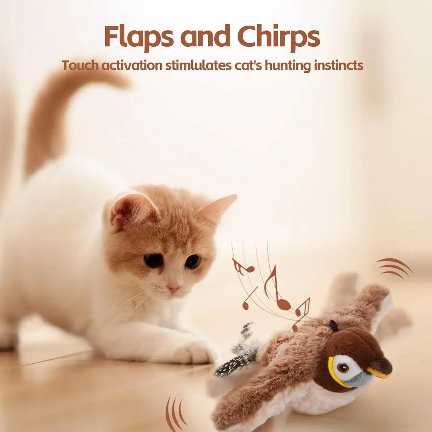 Interactive Cat Dogs Toys Rechargeable Chirping Flapping Bird