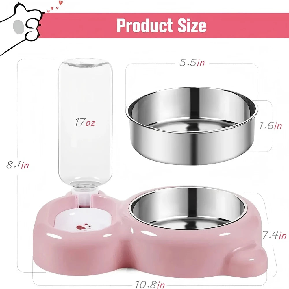 Automatic Pet Water Dispenser & Double Bowl Set