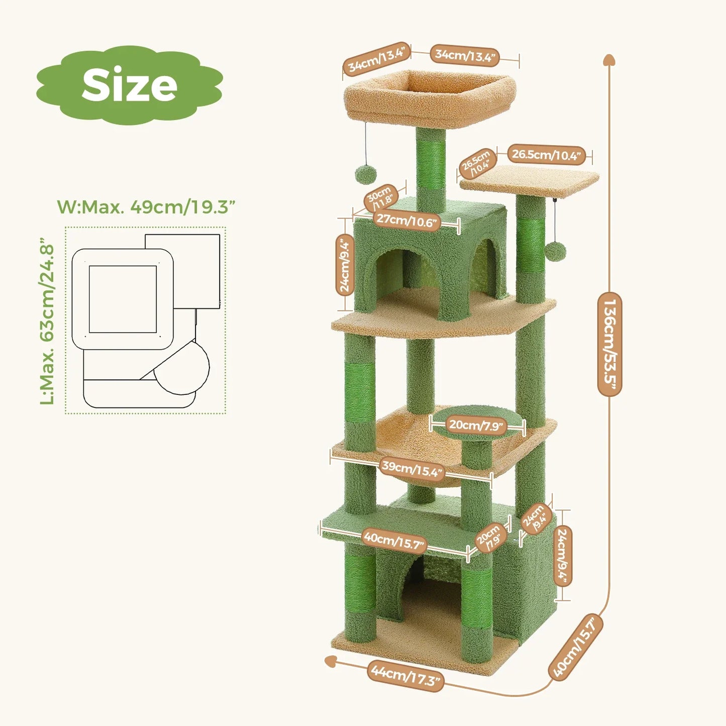 184/136cm Large Cat Tree Tower