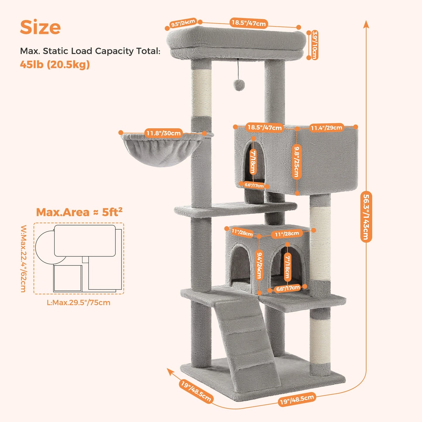 56.3" Cat Tree for Large Cats Adult