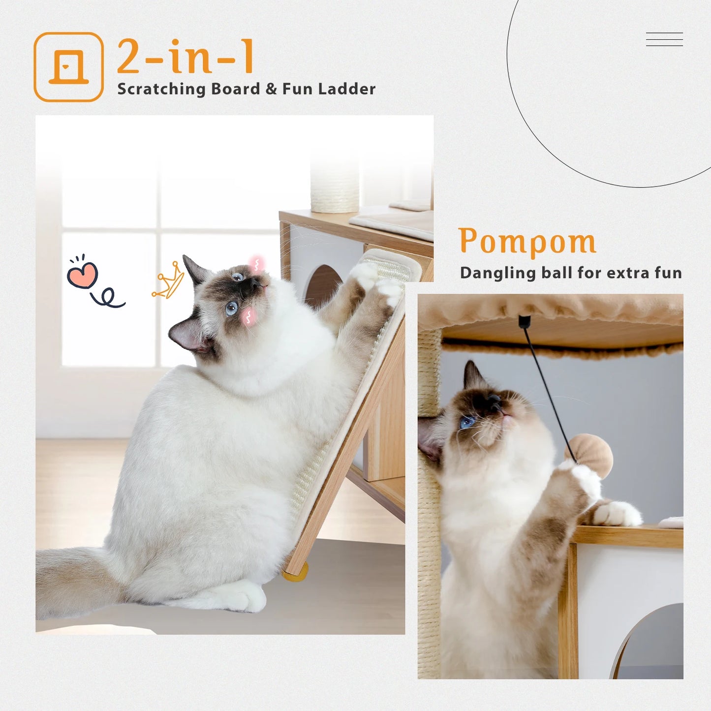 Wooden Cat Tower with Double Condos Spacious Perch