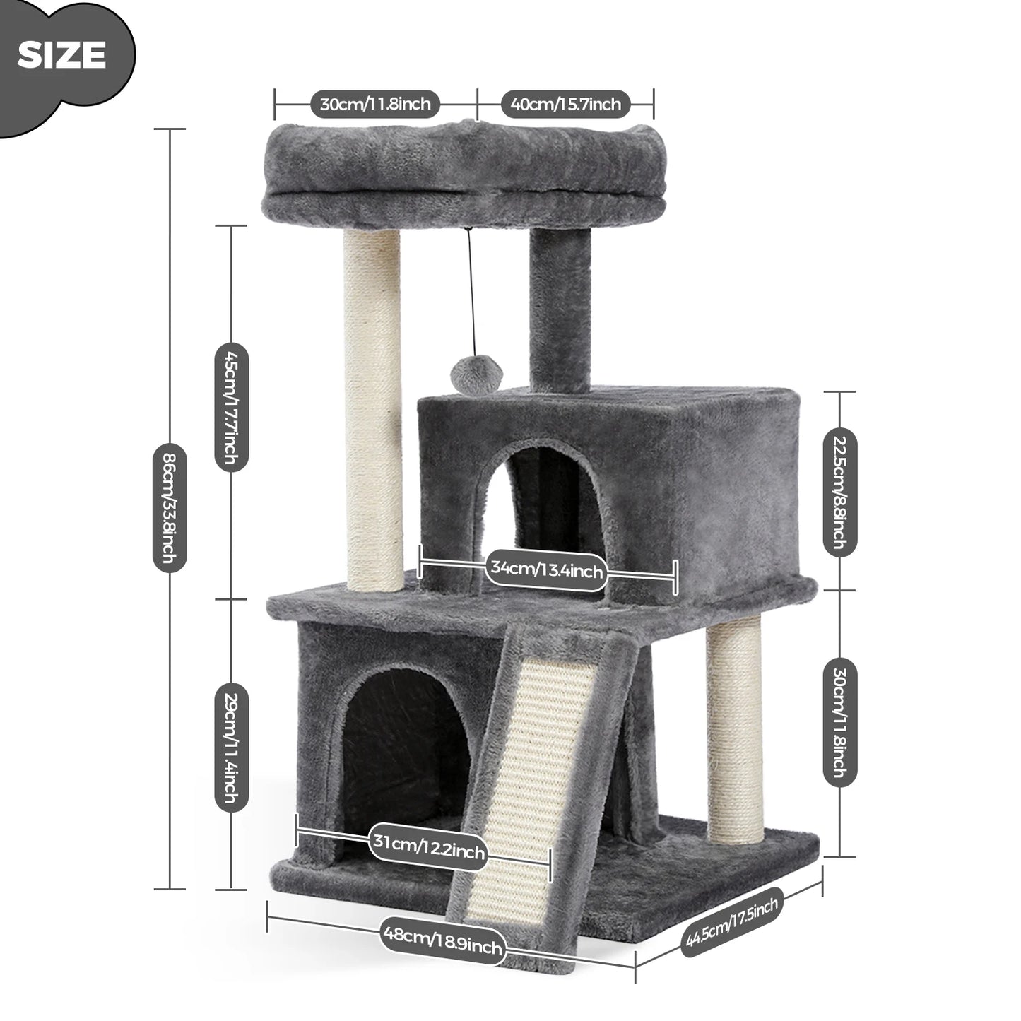 Wooden Cat Tower with Double Condos Spacious Perch