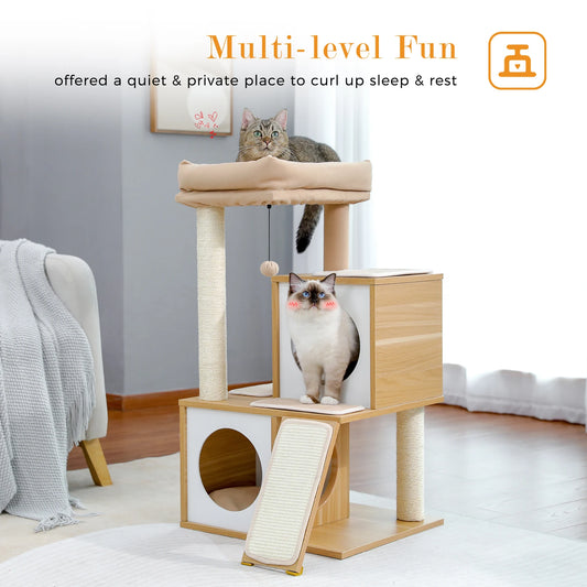 Wooden Cat Tower with Double Condos Spacious Perch