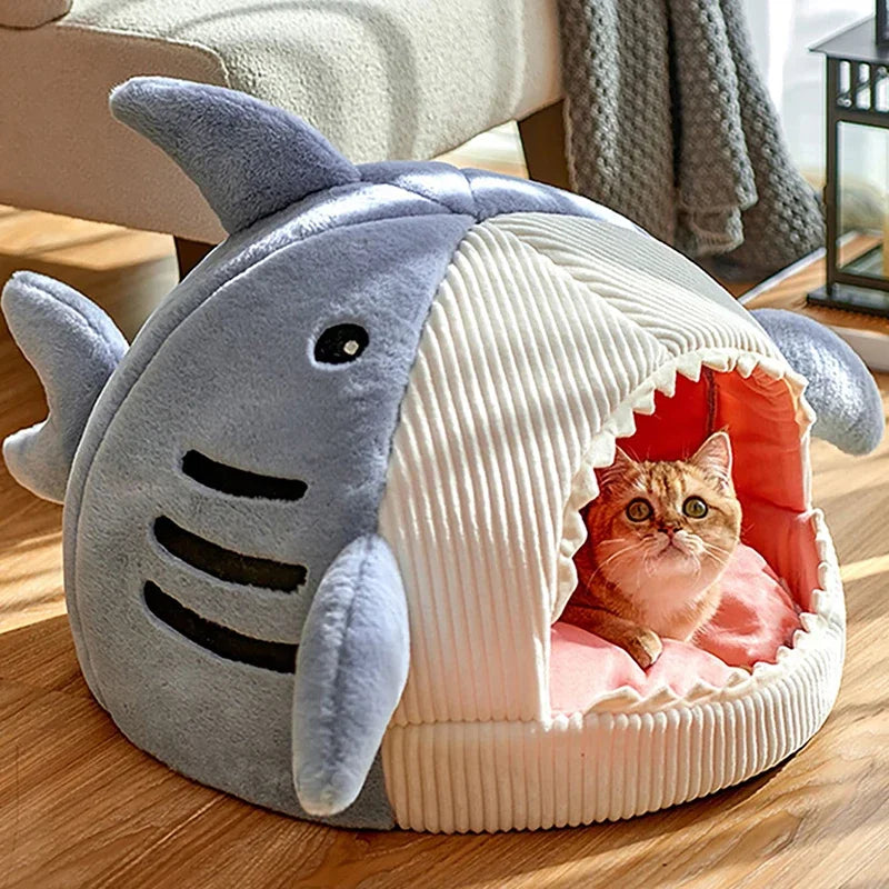 Warm Cat Beds Cartoon Shark Pet Cave Beds