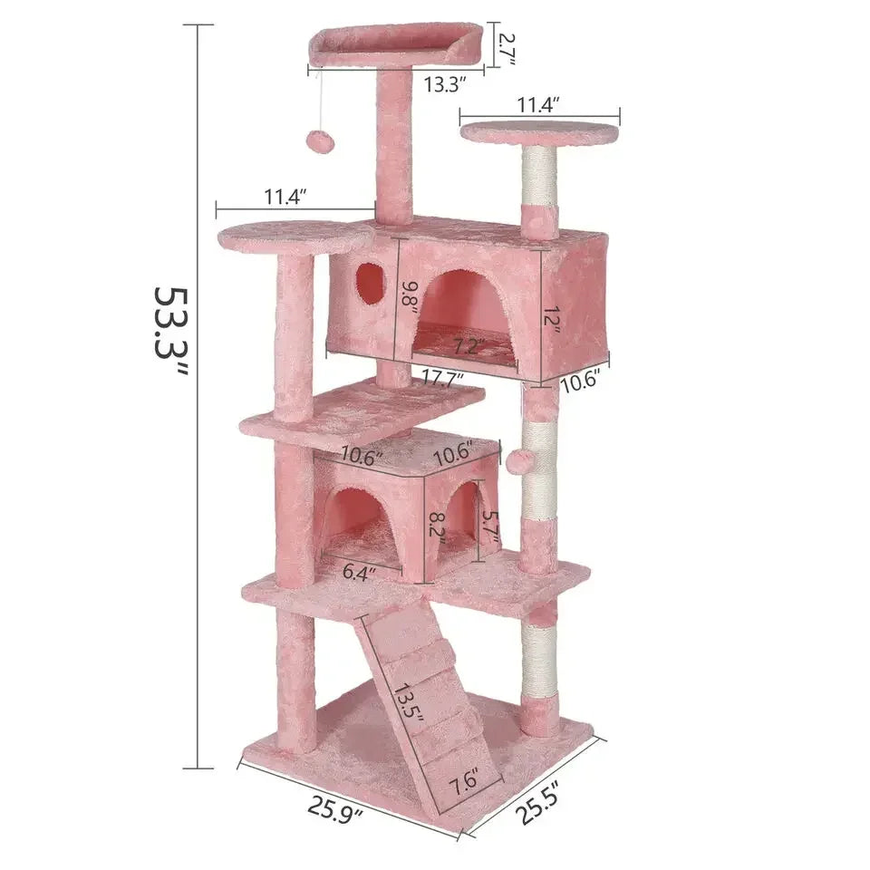 For 55'' Kitty Cat Tree Pink Cat Condo Tower