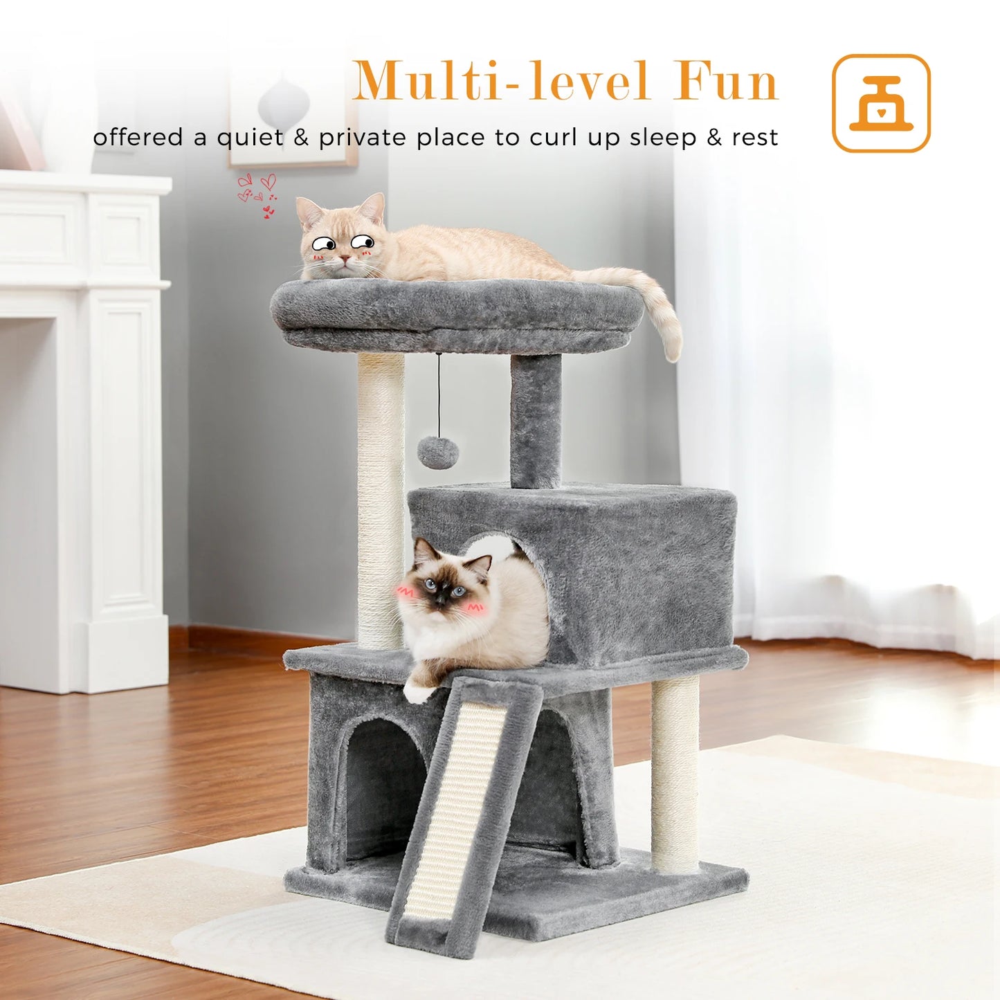 Wooden Cat Tower with Double Condos Spacious Perch