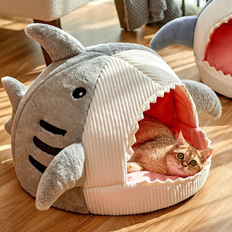 Warm Cat Beds Cartoon Shark Pet Cave Beds