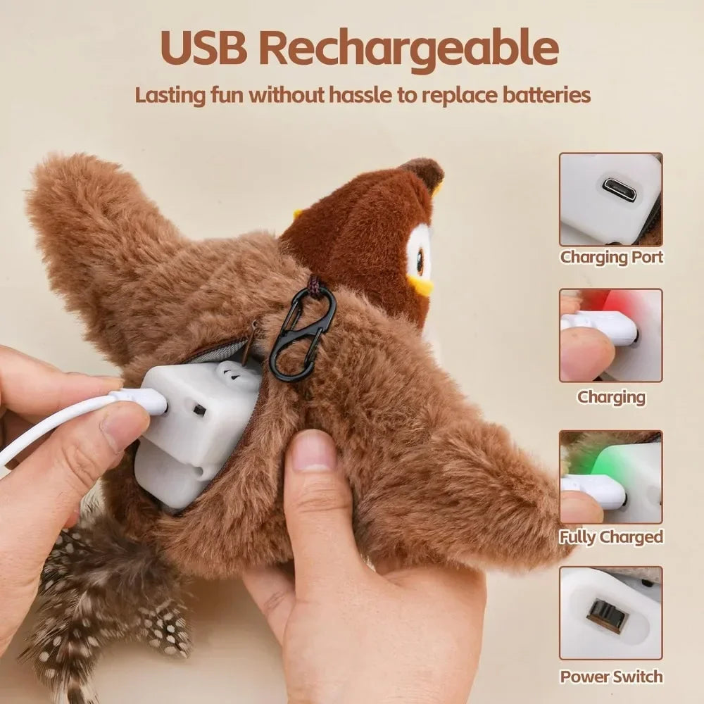 Interactive Cat Dogs Toys Rechargeable Chirping Flapping Bird