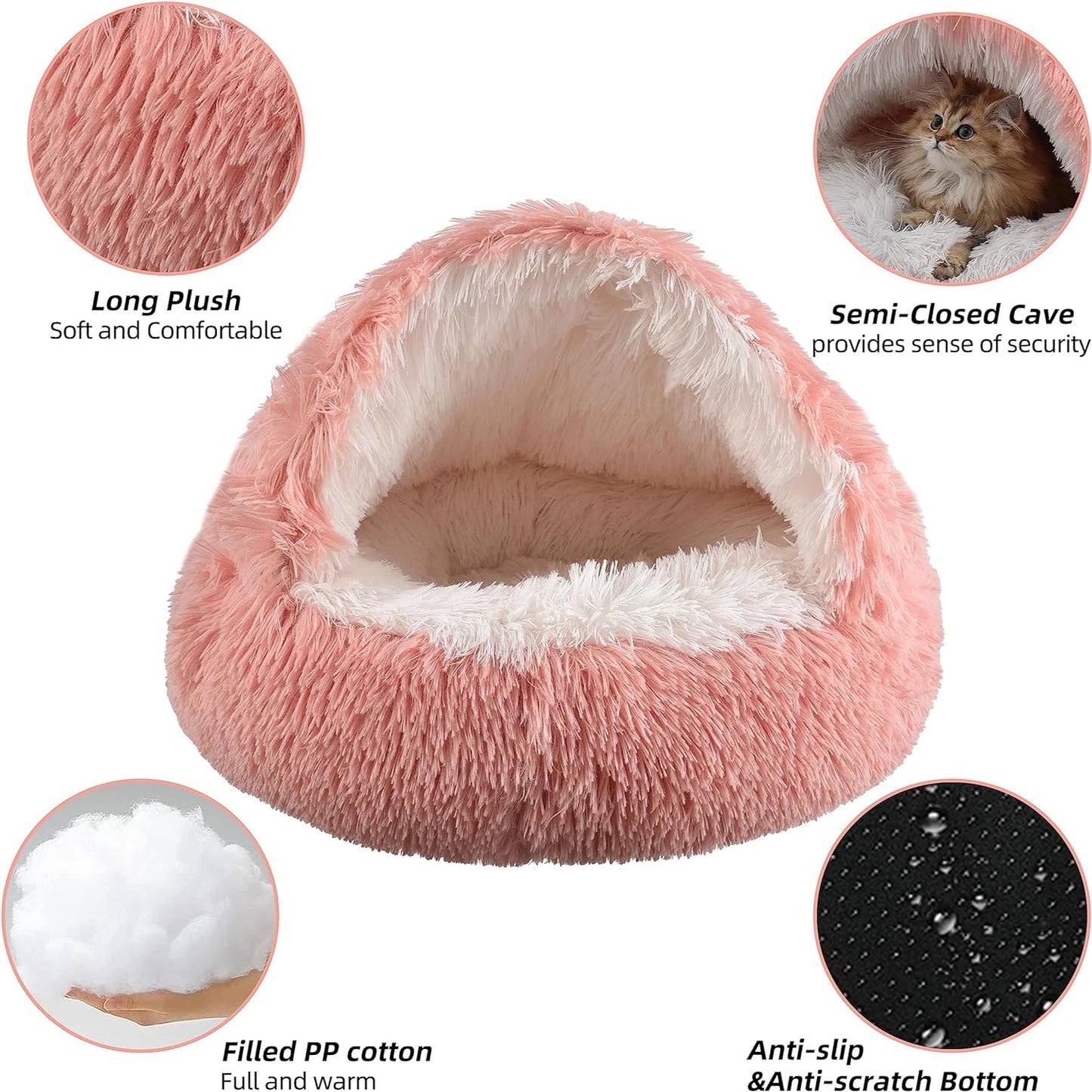 Cat Bed Round Fluffy Hooded Cat Bed
