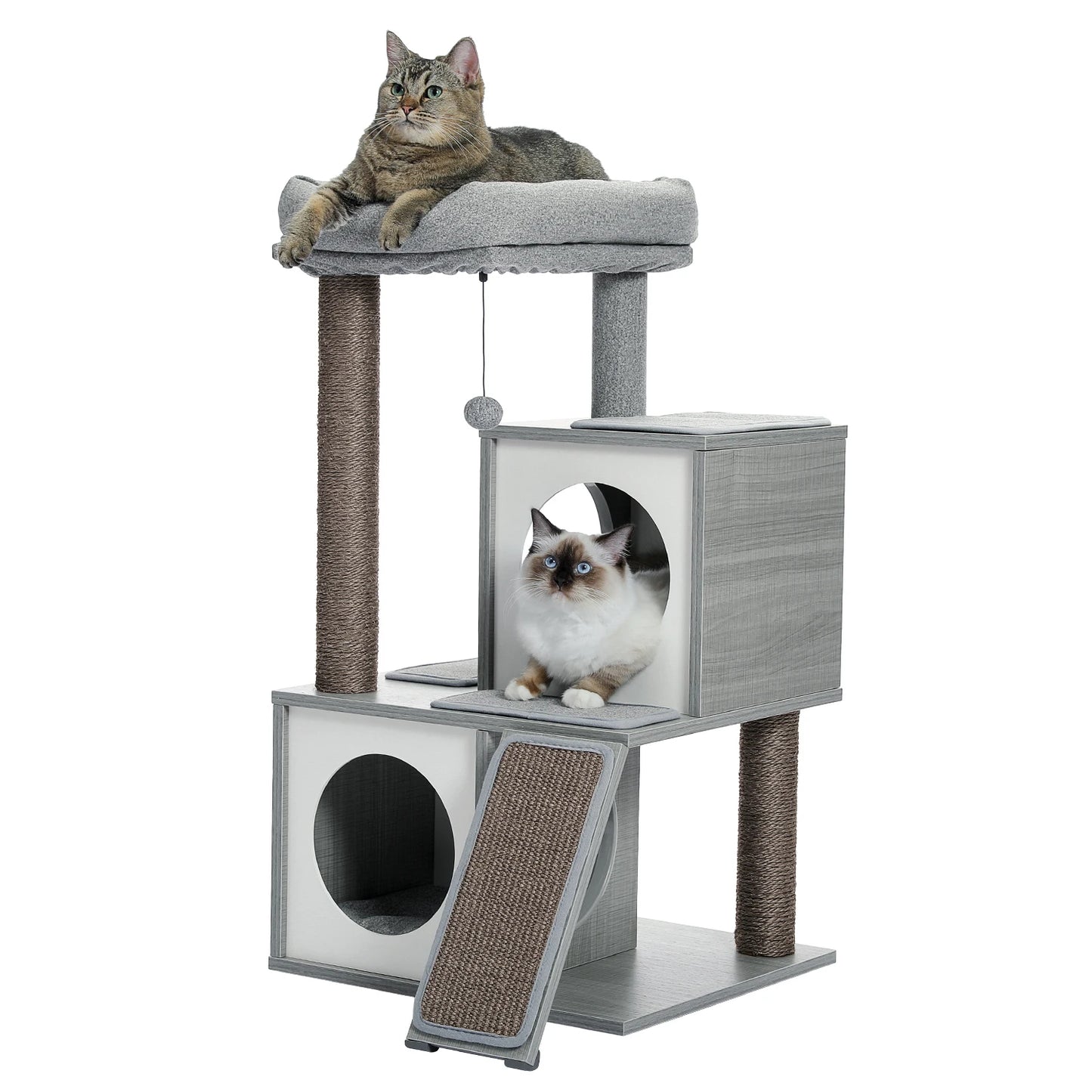 Wooden Cat Tower with Double Condos Spacious Perch