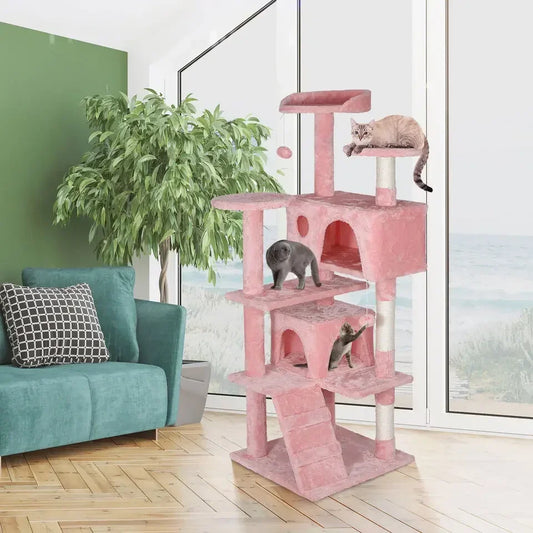 For 55'' Kitty Cat Tree Pink Cat Condo Tower