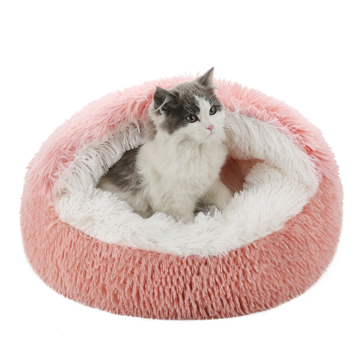 Cat Bed Round Fluffy Hooded Cat Bed