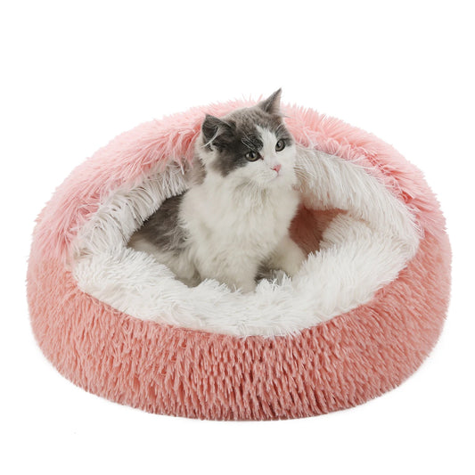 Cat Bed Round Fluffy Hooded Cat Bed