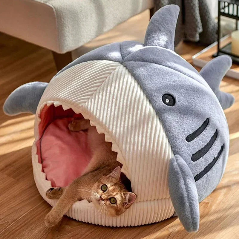 Warm Cat Beds Cartoon Shark Pet Cave Beds