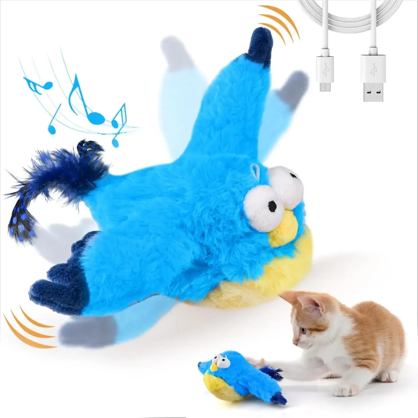 Interactive Cat Dogs Toys Rechargeable Chirping Flapping Bird