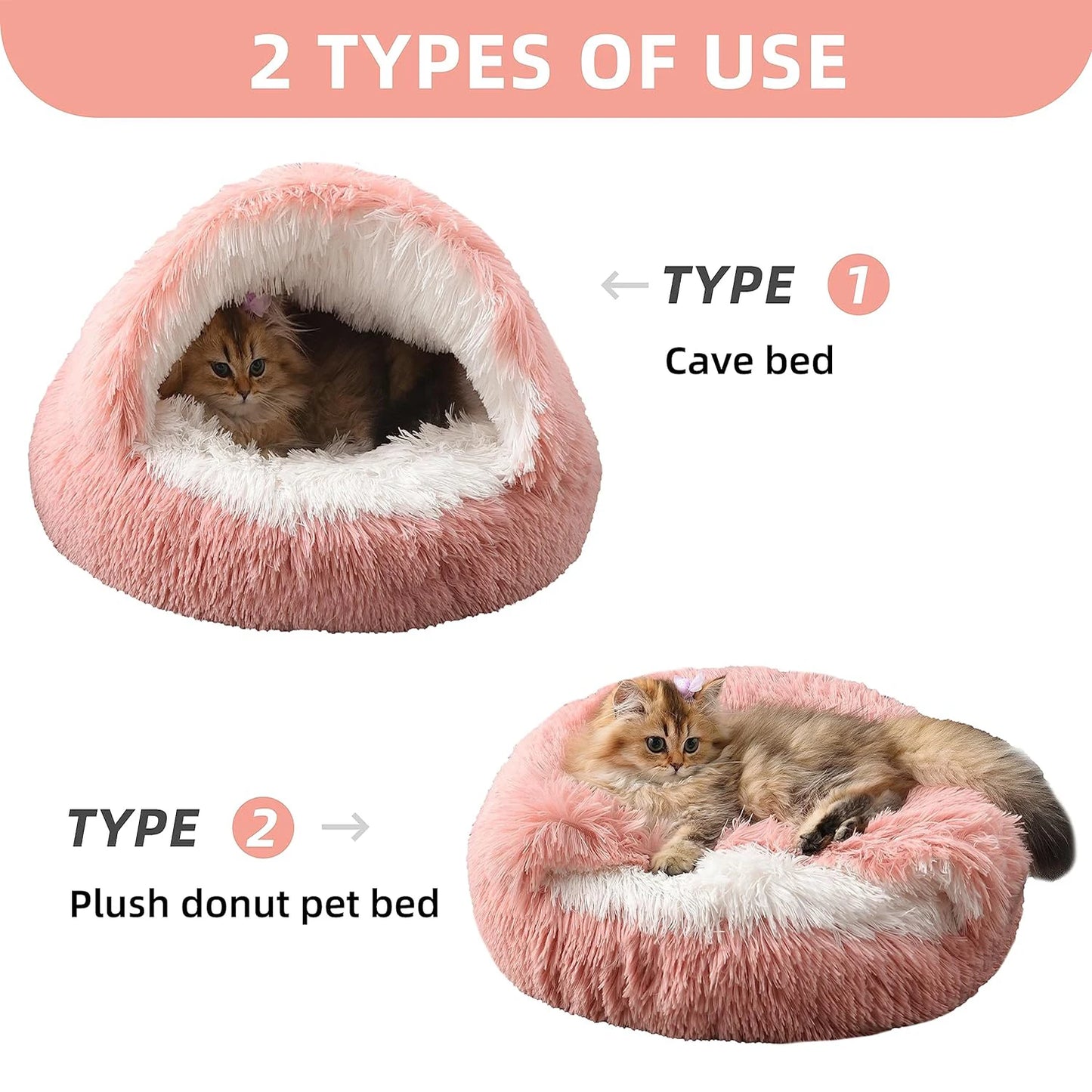 Cat Bed Round Fluffy Hooded Cat Bed