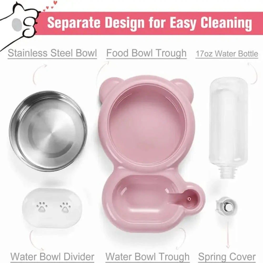 Automatic Pet Water Dispenser & Double Bowl Set