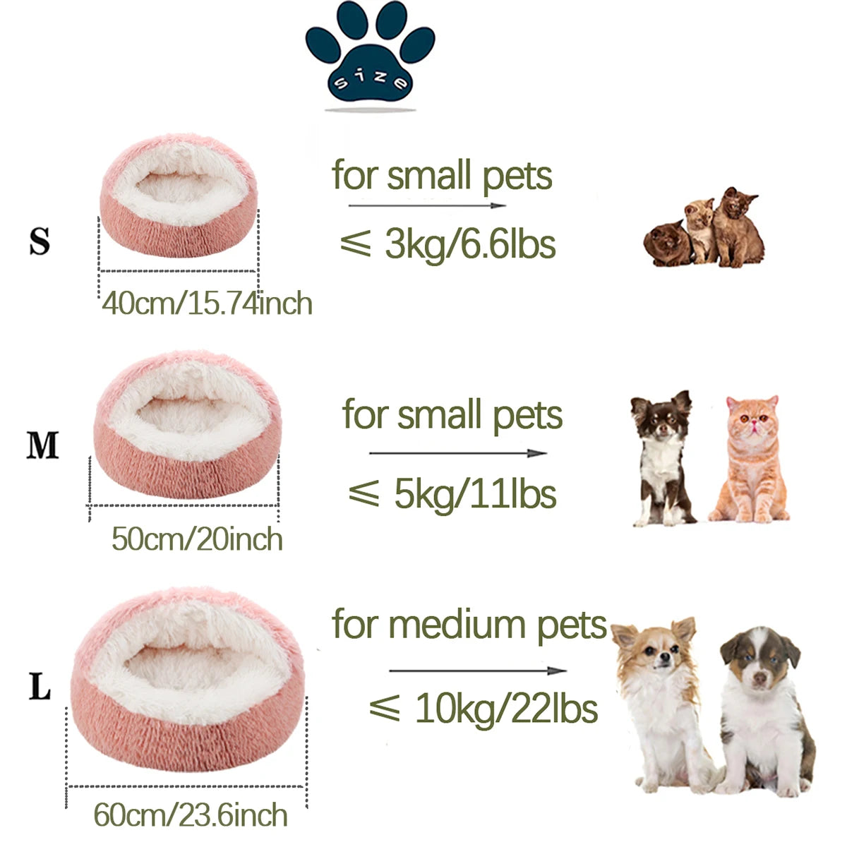 Cat Bed Round Fluffy Hooded Cat Bed